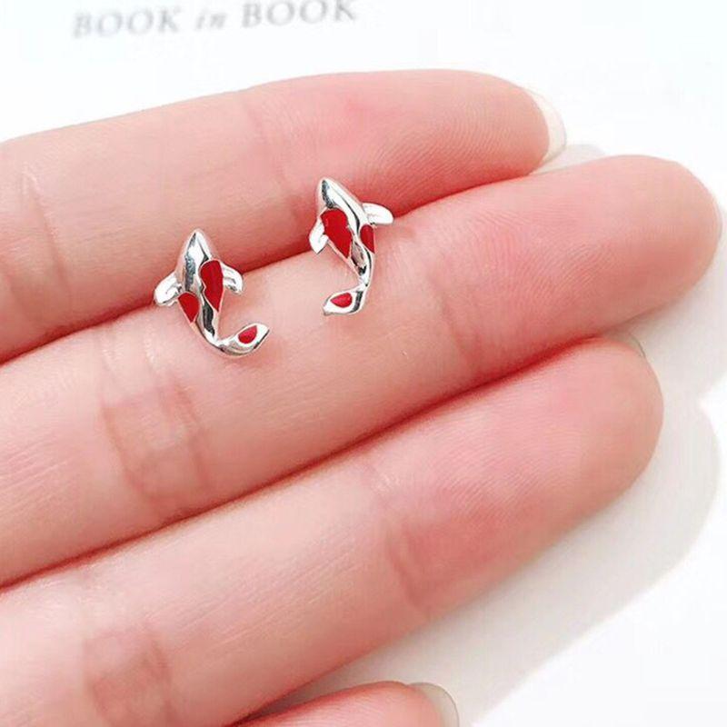 

Koi Red Stud Earrings 925 Sterling Silver Fish Ear Studs Jewellery Gift for Girl U2JF