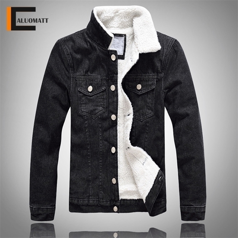 

Men Winter Solid Casual Jacket New Men's Bomber Denim Jacket Fashion Jean Biker Coat Woolen Lined Leisure Coat Plus Size 201118, Max043 navy blue