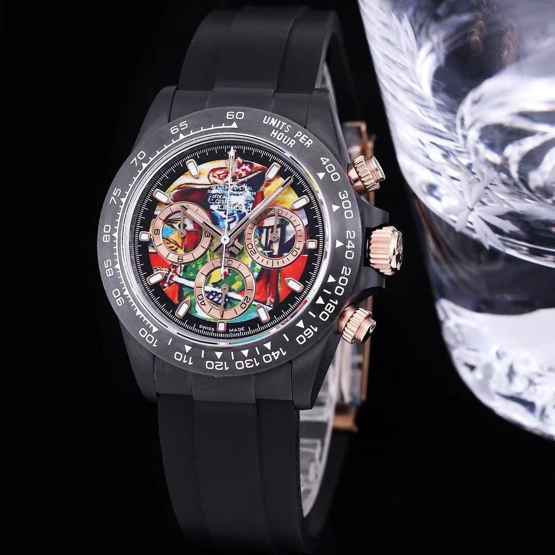 

TW Automatic mechanical watch size 40x13.5 with 7750 movement sapphire glass mirror ceramic case ring disc fluororubber material strap, As shown