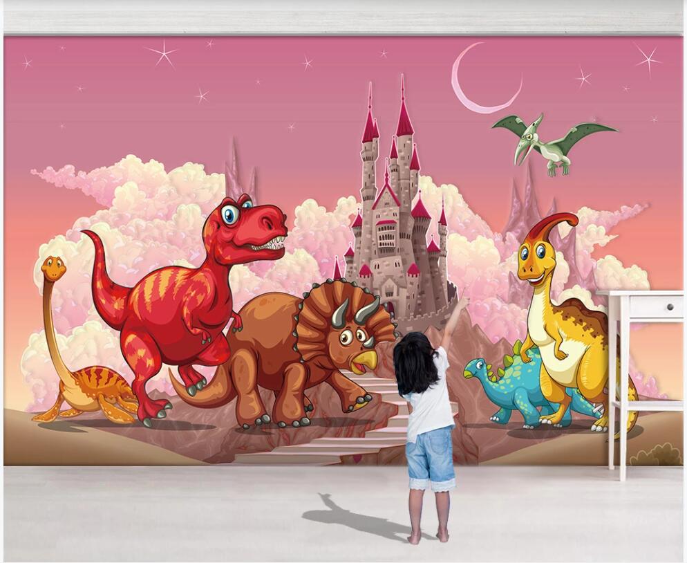 

3d wallpaper custom photo mural Pink dream dinosaur Castle T-Rex Children's room home decor 3d wall murals wallpaper for walls 3 d, Non-woven wallpaper