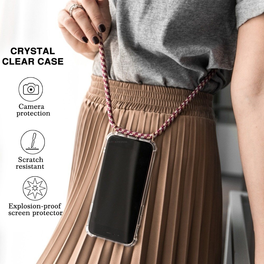 

For Iphone 12 11 pro x xs max xr 6 7 8 Plus 6s Transparent Soft TPU With Lanyard airbag Cover Case for samsung s20 s10 plus note, Brown+black
