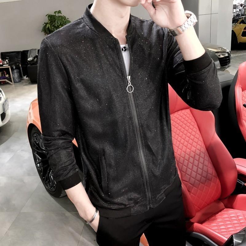 

Fashion Shining Night Chaqueta Hombre Sunscreen Clothes Hairstyle Division Jacket Sociology Loose Coat Man 2020 Summer, Black