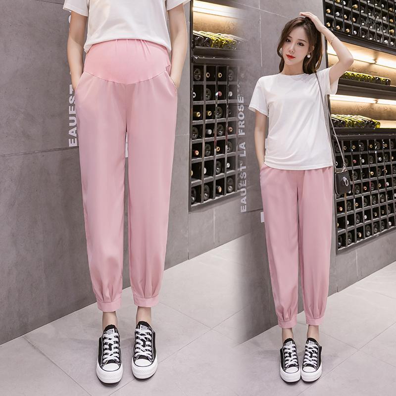 

8502# Maternity Pants Summer thin Ninth Pants Support Abdomen Elastic Waist Belly Support Maternity Trousers1, Black