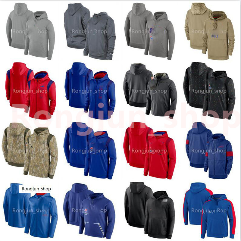 

Top Buffalo Men Women Youth Football Sweatshirt Tan 2021 Salute to Service Sideline Therma Performance Pullover Hoodie Bill, Black