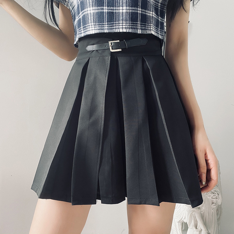 

2021 New Spring and summer black gothic style plied thin high waist casual fashion hip fold a sewn word skirt 0GGZ