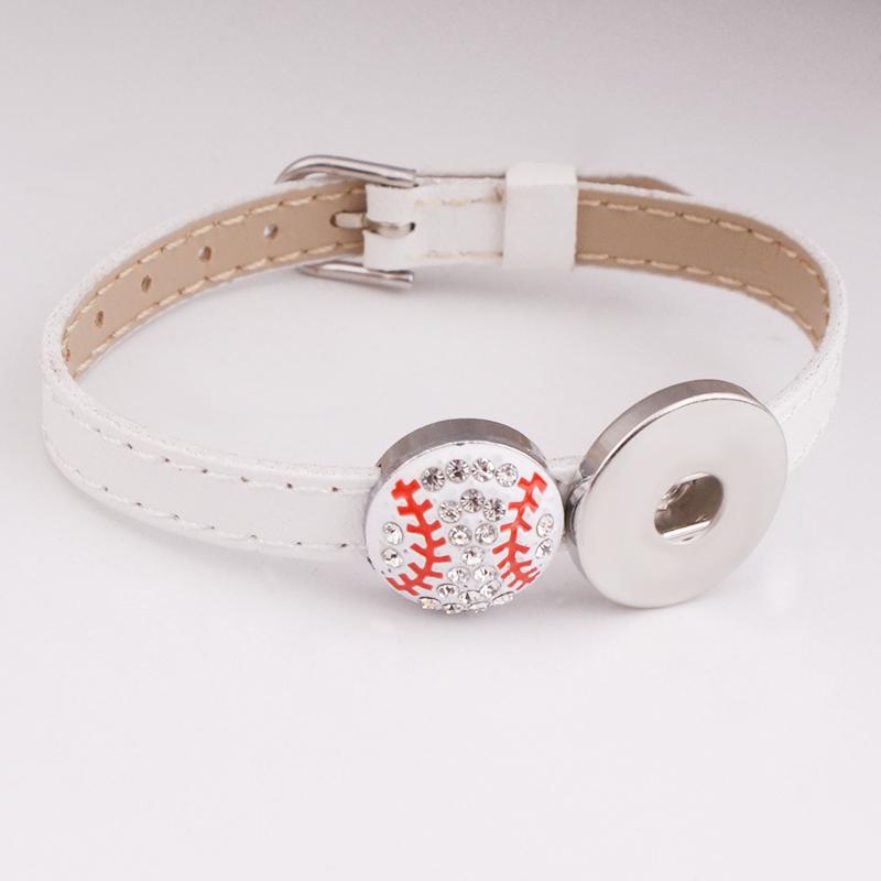 

crystal Baseball bracelet 18mm PU leather Snap button jewelry DIY adjustable for boys girls gift AS753