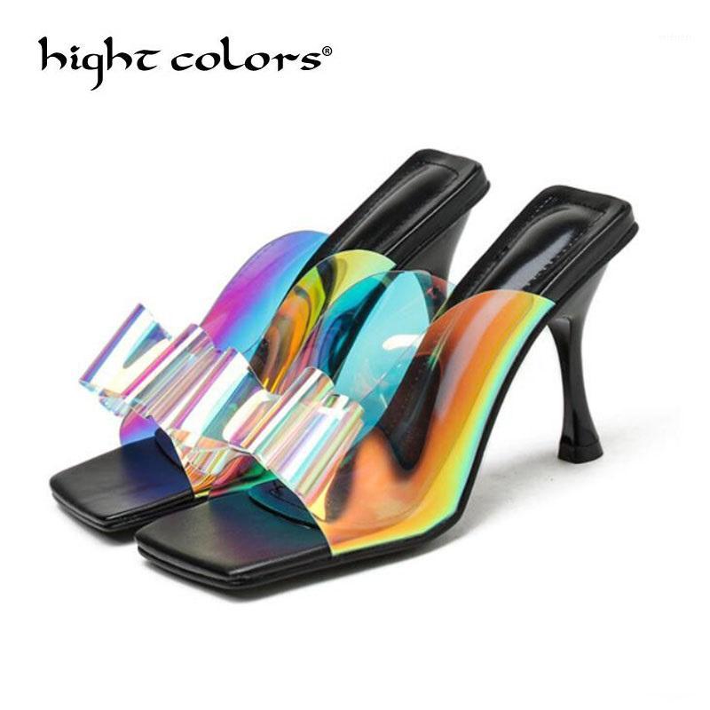 

Sexy transparent bow summer slipper women high heel shoes female elegant square toe thin high heels 9cm slipper zapatos de mujer1, Blue
