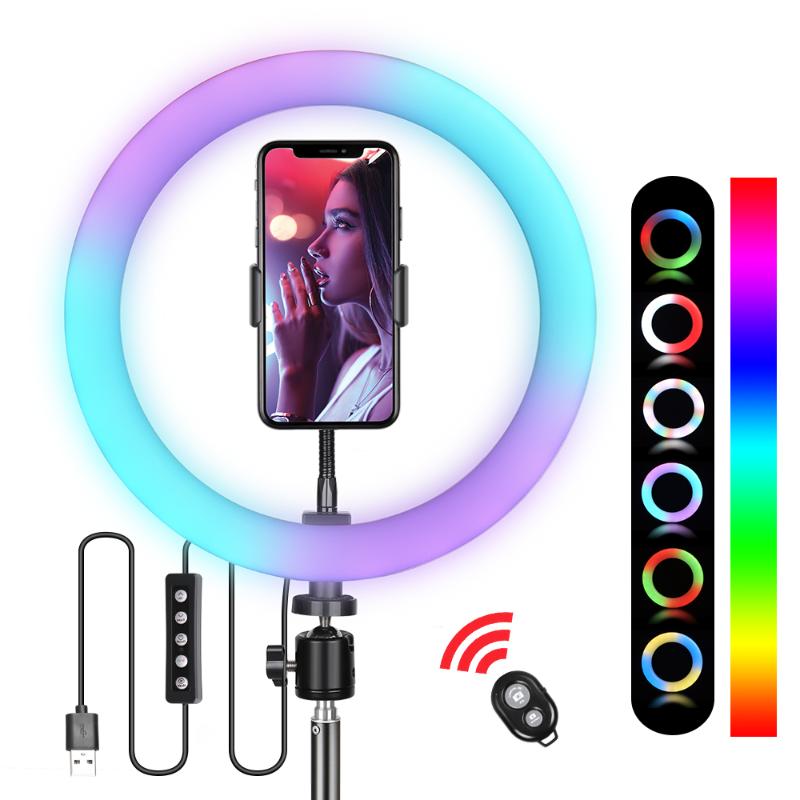 

6/10/12Inch RGB LED Ring Light Selfie Ring Lamp 15 Colors 3 Model With Tripod Stand USB Plug For YouTube Live Makeup Photography