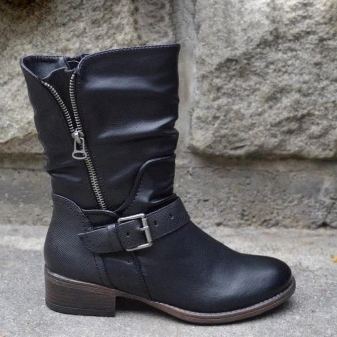 

2020 New Winter Fashion Boots Women Platform Warm Boots Leather Ankle Zipper Leather Thicken Women Botas Mujer #in3x, Black