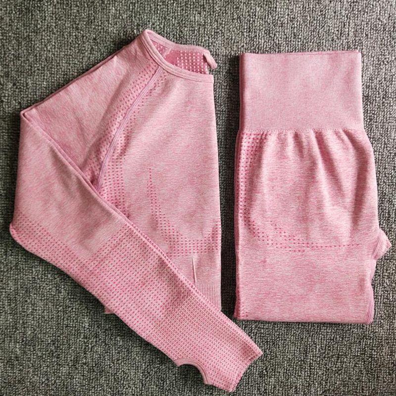 

Women Seamless yoga set Fitness Sports Suits GYM Cloth Yoga Long Sleeves Shirts High Waist Running Leggings Workout Pants Shirts, Gray blue set