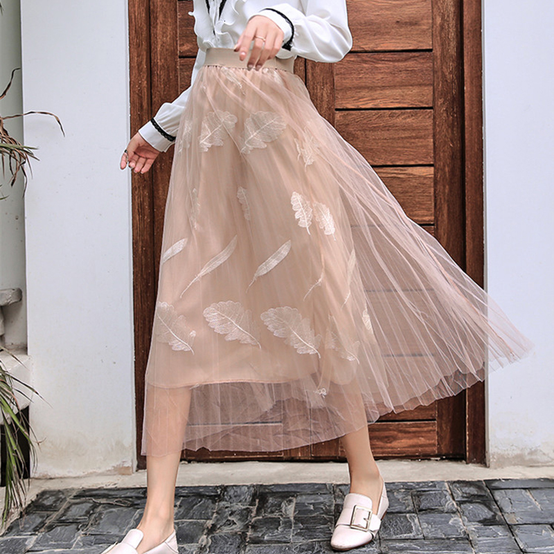 

2021 New Young Midi Come Spring Summer Ladies Knit Feather Burnt Embrodery Tutu High Female Waist Skirt Sk3256 U5ZH, Beige