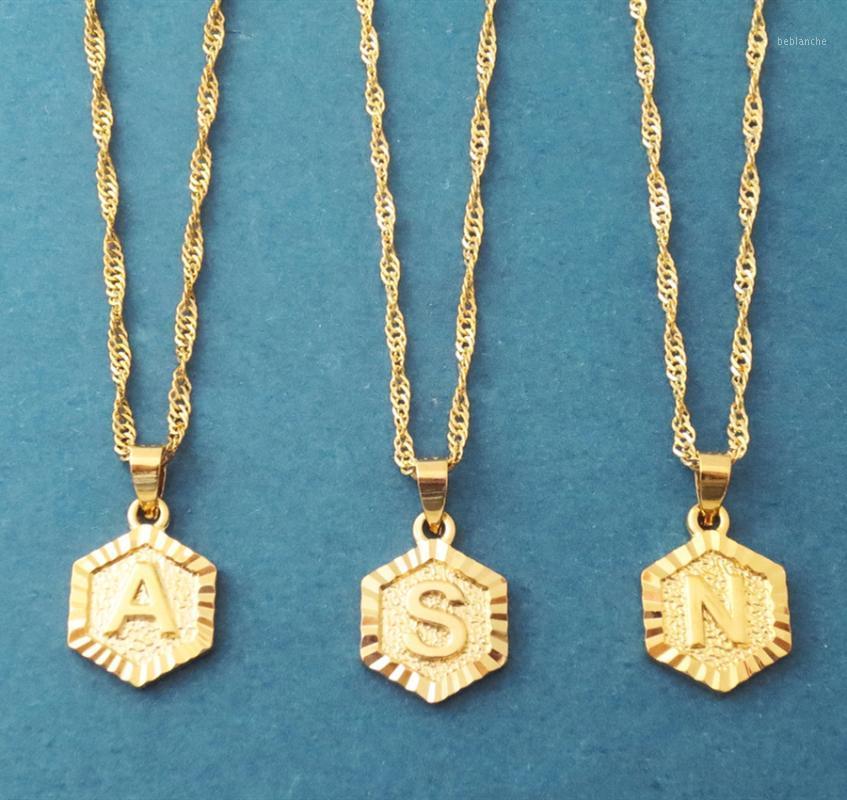

Pendant Necklaces Fashion Gold Color A-Z Letter Choker Necklace Stainless Steel Jewelry Geometric Hexagon Accesorios Mujer1