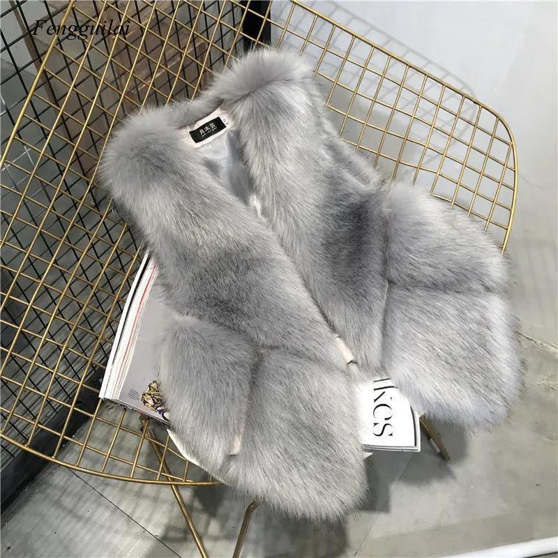 

Fur Vest Waistcoat Short Faux Coat Plush Winter Female Jacket Faux Fur r Women Waist Coat Gilet Female Jacket, Gray