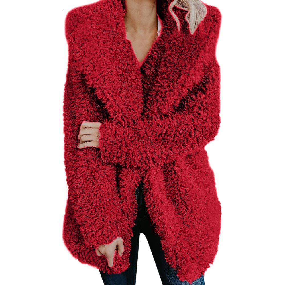 

2021 New Faux Fur Winter Women Casual Hooded Slim Long Sleeve Teddy Coat Jacket Fleece Sweatshirts Cardigan Overcoat 96b6, Red