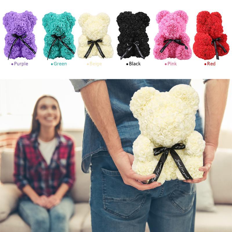 

25cm Creative Foam Rose Teddy Bear Artificial Flower Rose Bear Christmas Party Decoration Valentines's Gifts Supplies, Black