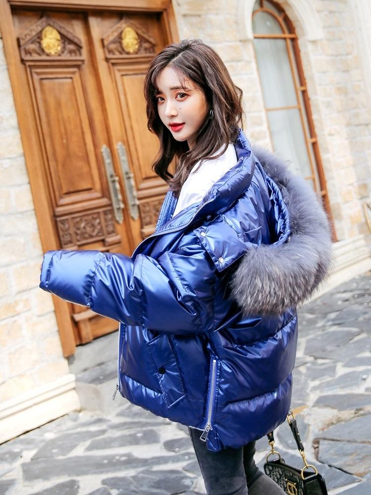 

2020 New Women' Winter Down Jacket Hooded Korean Big Raccoon Fur Collar Loose Puffer Coat Doudoune Femme Hiver KJ3458, Blue