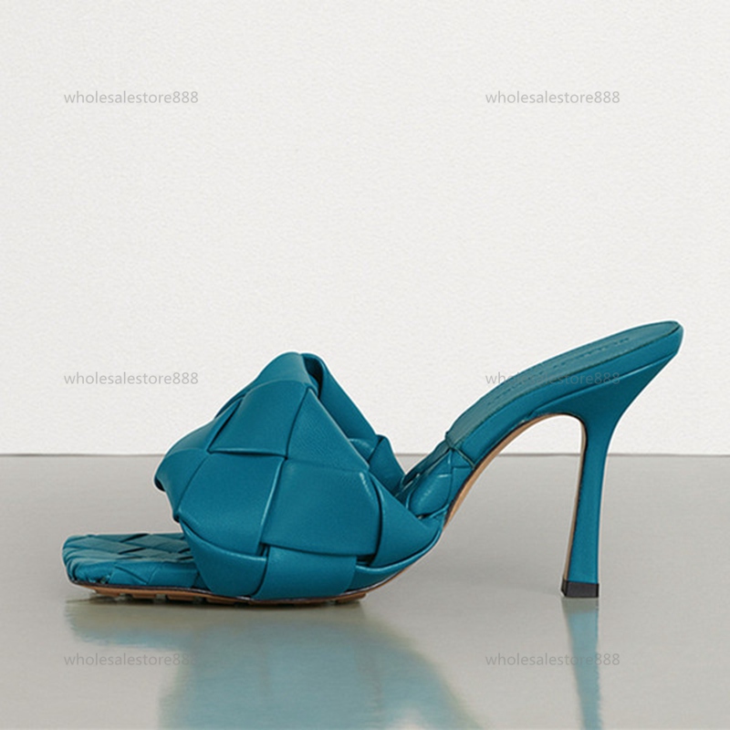 

2021 Summer Fashion Woman Sandals High Heels 9cm Knitting Leather Sandals Color Customized Non-slip Woman Shoes