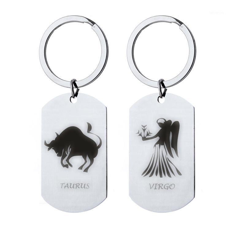 

Glowing 12 Constellation Keychain Stainless Steel Pendant 12 Zodiac Key Rings Jewelry Birthday Gift Scorpio Leo Libra Keyrings1