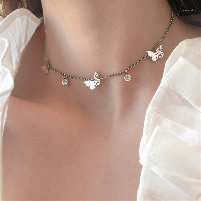 

Promotion Factory Sale Goth Chain Hollow Butterfly Choker Necklace For Women Tibetan Silver CZ Stones Costume Jewelry For Female1