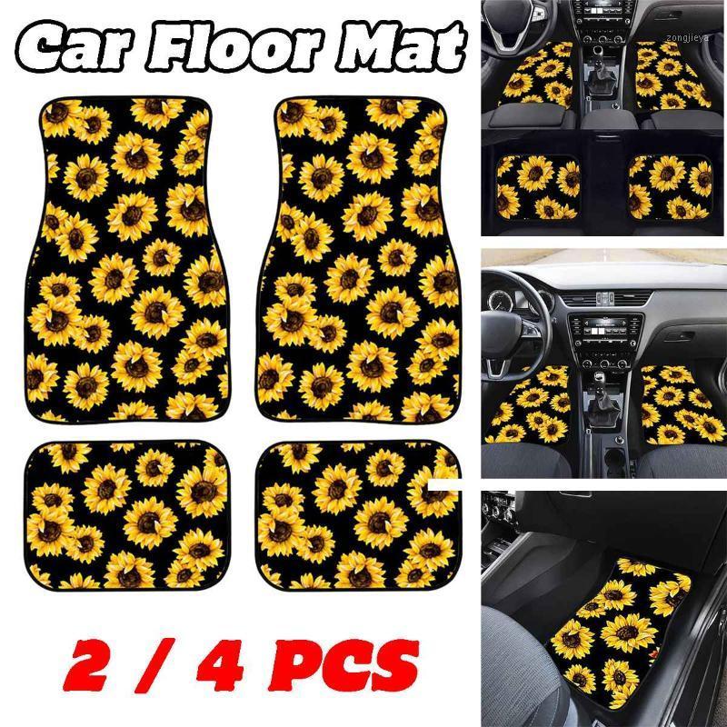 

4pcs Set Soft Universal Sunflowers Fit Car Pad Carpet Floor Mats Yellow Black 3D Printed Foot Cover Cushion for Cars Accessories1