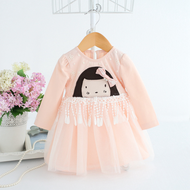 

2021 New Spring Lace Tassel Birthday with Cute Baby Girls Print Ball Gown for Wedding Toddler Christening 3 Color Wjaw, Pink