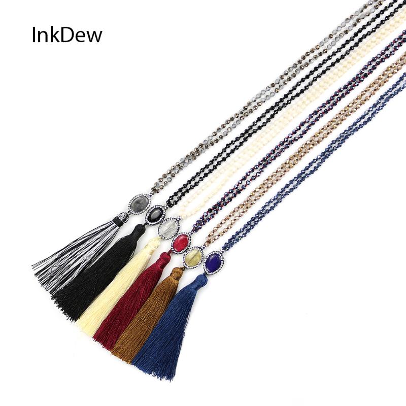 

INKDEW New Sweater Chain Beads Handmade Tassel Necklace Threading Crystal Long Necklace for Women Gift vintage