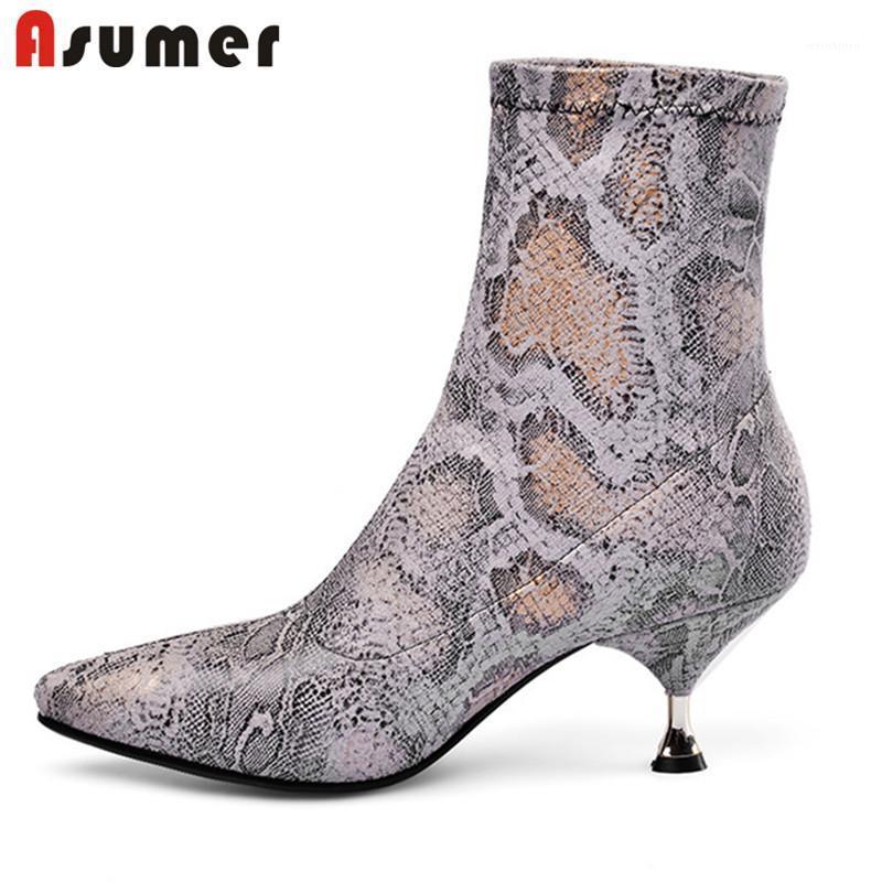 

ASUMER stretch boots 2020 new hot snake thin heel party wedding shoes ladies pointed toe slip on autumn winter ankle boots women1, Snake not fur
