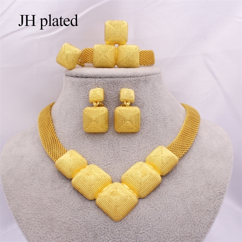 

Jewelry sets African 24k gold for women Dubai wedding gifts bridal party Necklace Bracelet earrings ring set collares jewellery LJ200904