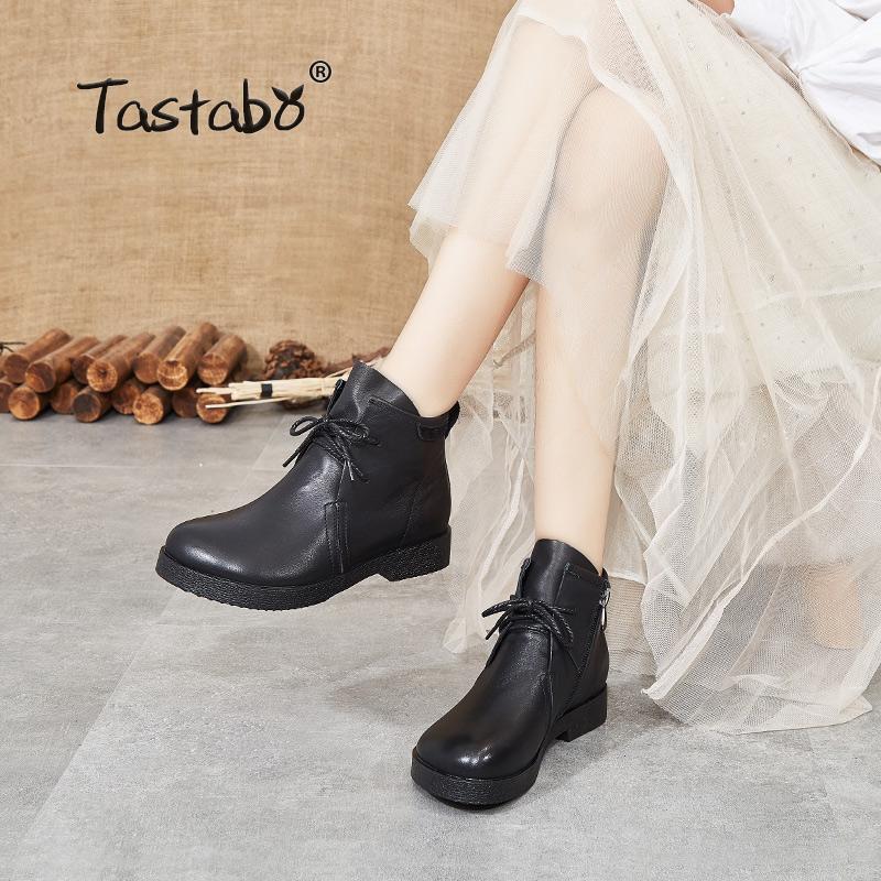 

Tastabo Genuine Leather Women's nude boots Vintage style Women's boots Khaki-green Black SH308 Beef tendon bottom shoes1