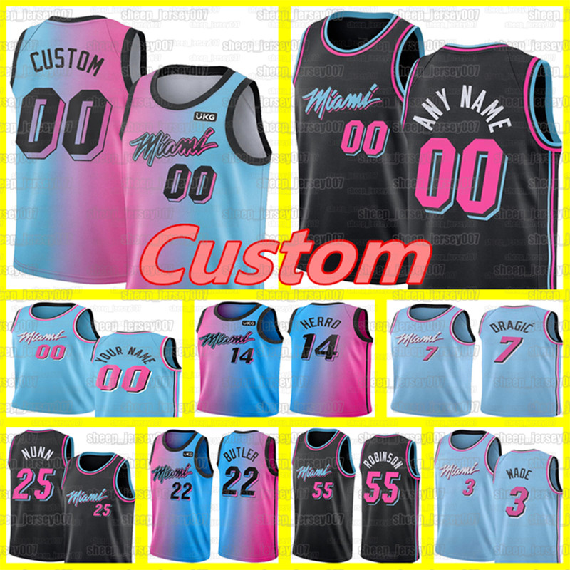 

Custom Meyers 0 Leonard Miami Heat Basketball Jerseys Precious 5 Achiuwa Kelly 9 Olynyk 13 Adebayo Basketball 55 Robinson Jerseys, Black;red
