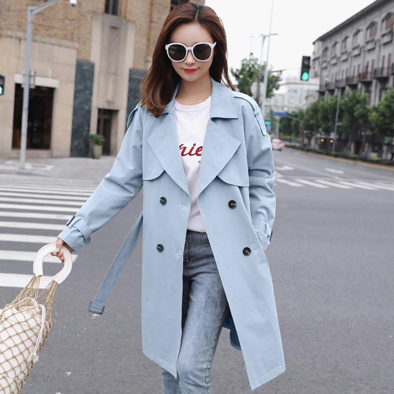 

2020 Women Windbreaker Clothes Long Section Autumn Loose Female Trench Coat Clothing Straight lapel Double Breasted Ropa Mujer, Black
