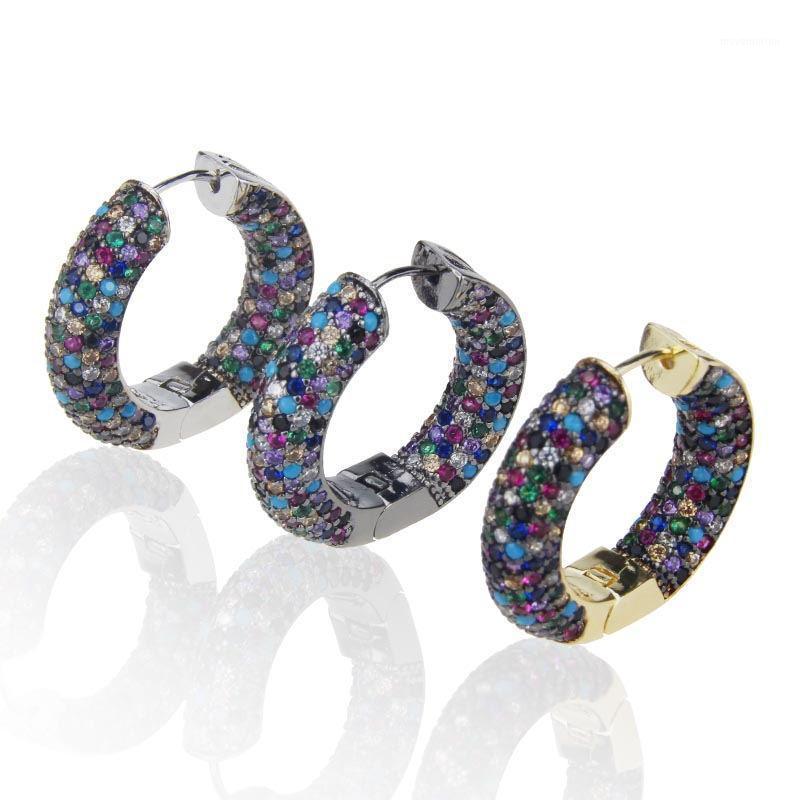 

Round South America Style Mosaic Cubic Zircon Earrings Gold/Silvers/Black Women CZ Hoop Earrings Fashion Jewelry Party Gifts1