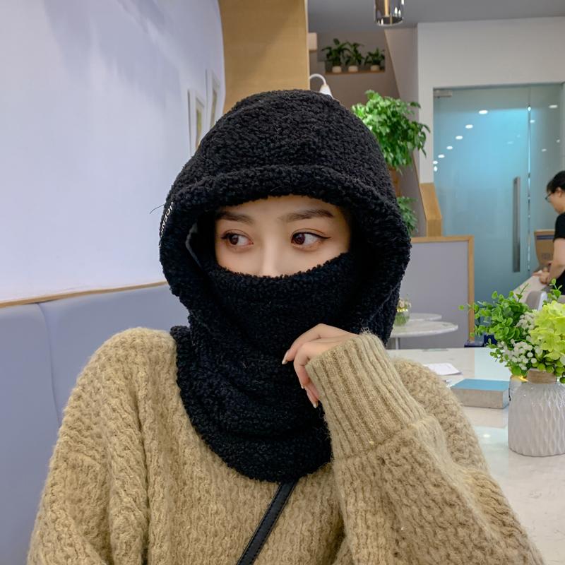 

Lamb fluffy hat women autumn and winter Korean style warm ear protection knitted hat thickened antifreeze cycling