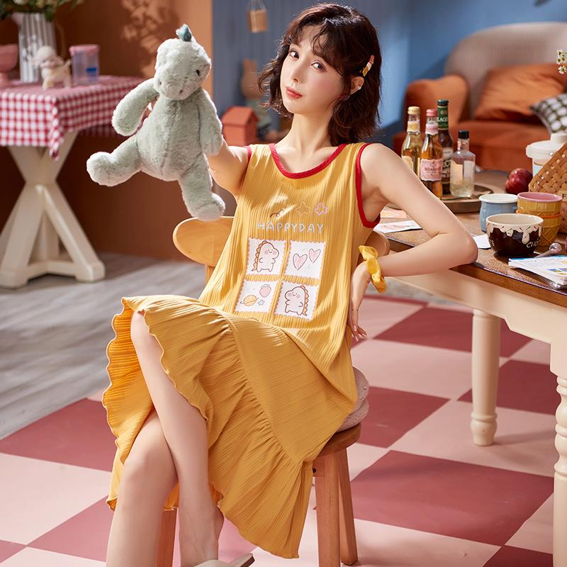 

2021 Nightdress Korean Girls Fresh Thin Summer Student Cotton Vest Sleeveless Nightdress Women's Home Wear Sleeping Dress, Mzy307