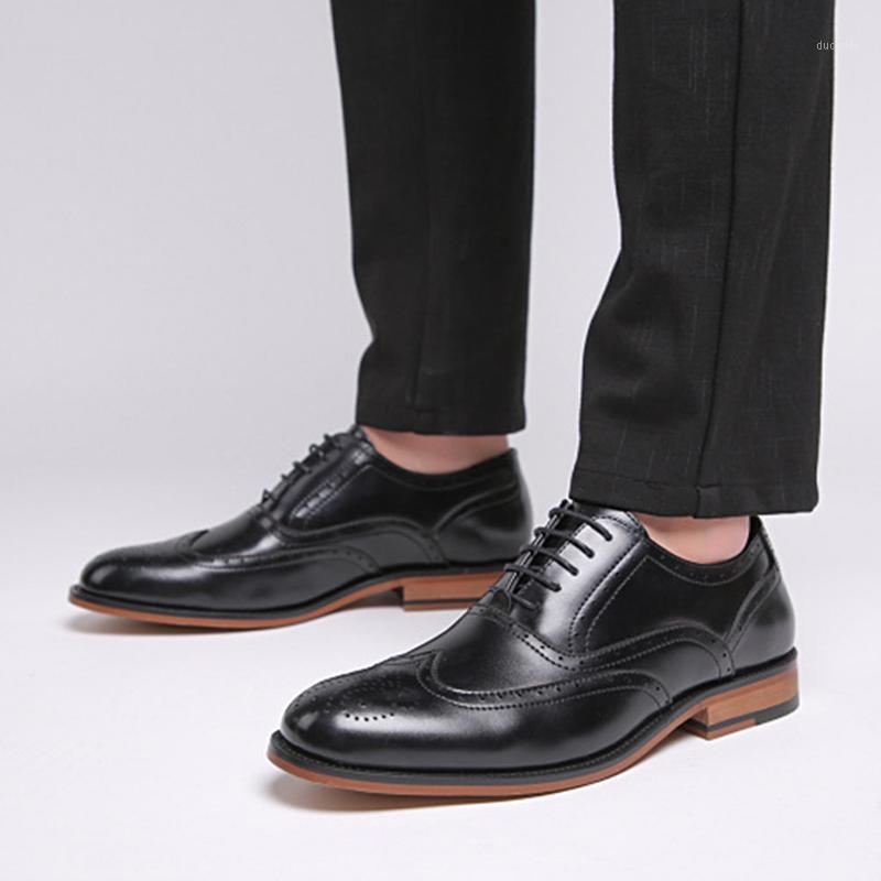 

Mens Oxford Shoes Genuine Leather Brogue Men's Dress Shoes Classic Business Formal business for Men wedding party1, Black