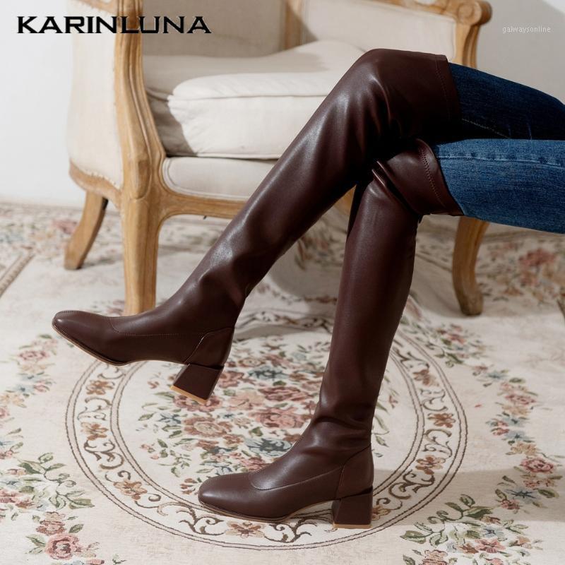 

Wholesale High Quality Stylish Shoes High Quality Genuine Leather Square Toe Thick Heels over-the-knee Boots Solid slip-on1, Brown