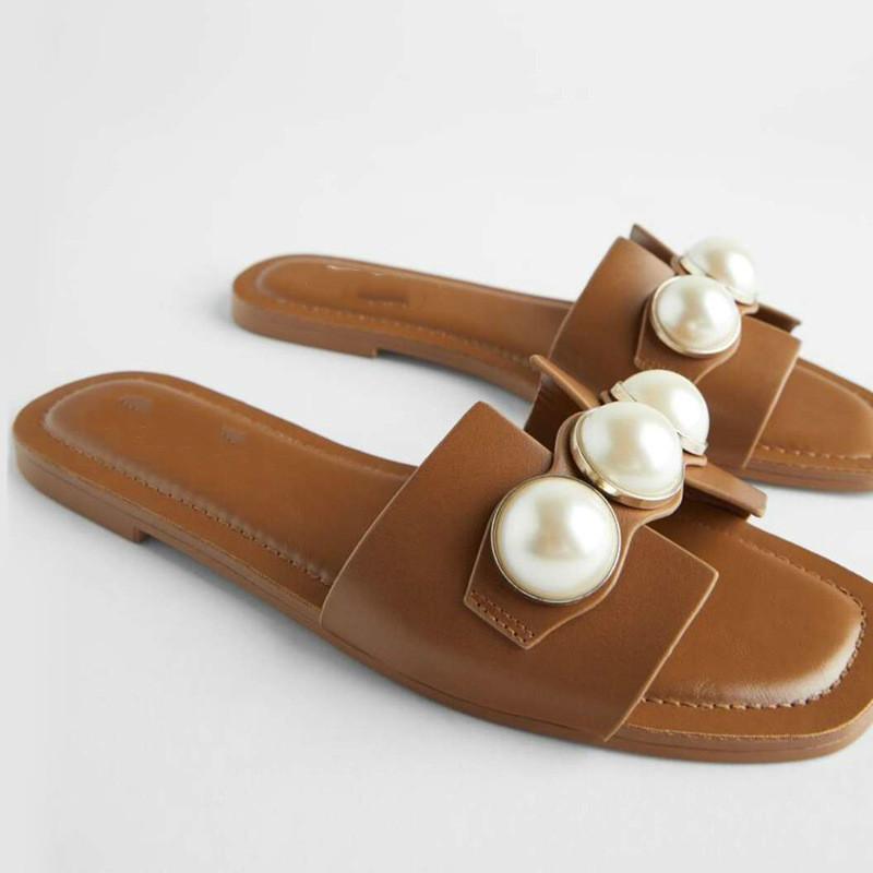 

Pearl Shoes Women Summer Shoes Slippers Women Pearl Decoration Slides Flat Slippers Elegant Slides1, Black