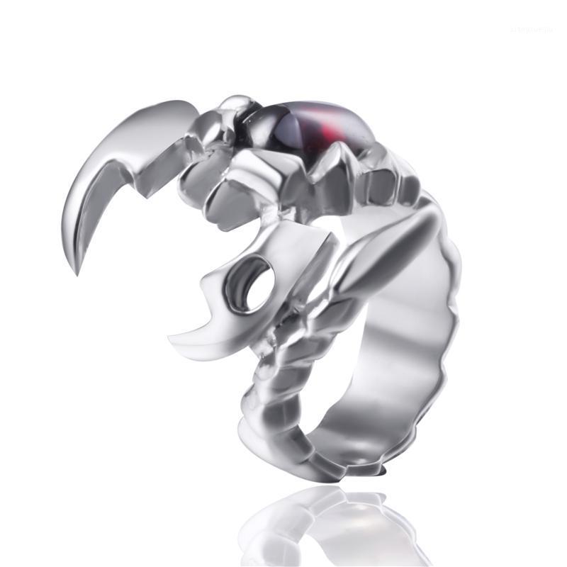 

Mens Stainless Steel Ring Red Black Gems Zircon Scorpion Personality Biker Vintage Wholsale Jewelry Band Rings, Silver