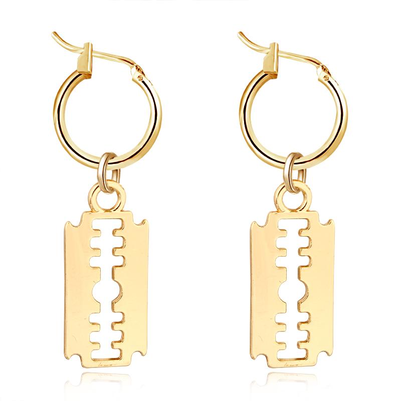 

Hoop & Huggie 1 Pair European Trend Personality Blade Geometry Earrings With Pendant Gold Hollow Cool For WomenE530-T2