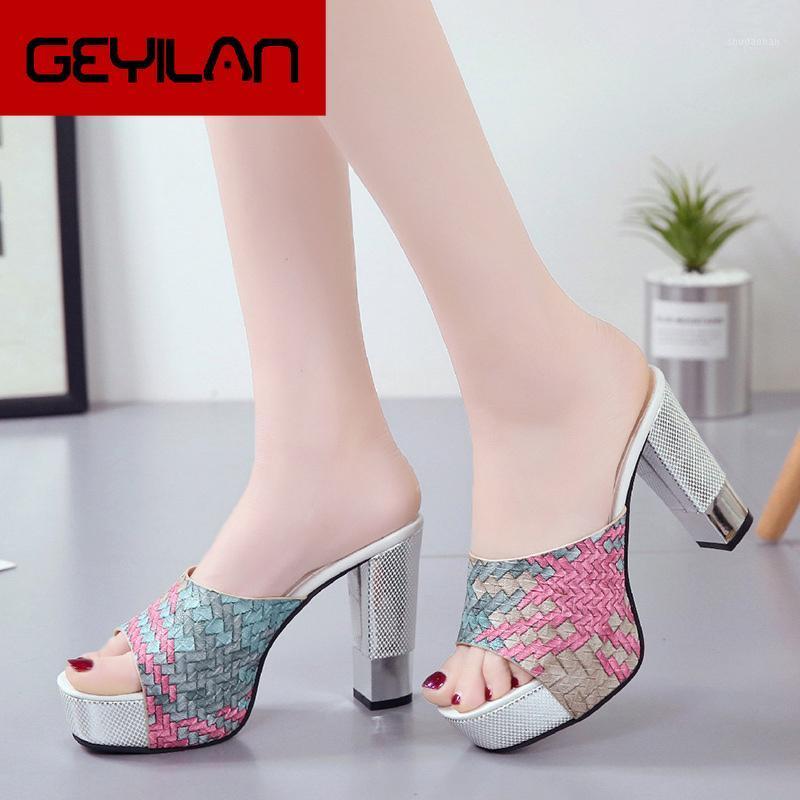 

2020 New Women Pu Leather Summer Slippers Peep Toe Sexy Super Square High Heels Fashion Party Shoes Woman Platform Sandals1, Blue