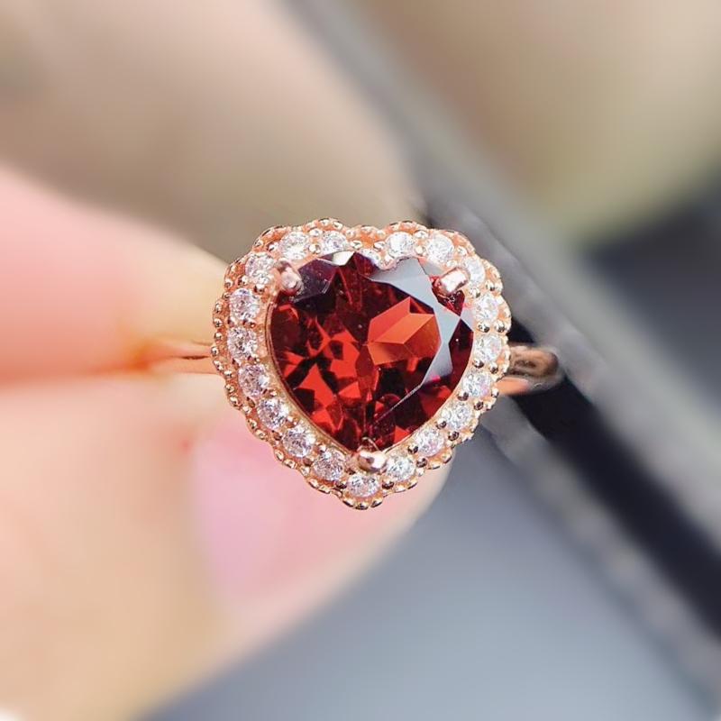 

Cluster Rings Natural Real Red Garnet Love Heart Ring Per Jewelry 8*8mm 2.5ct Gemstone 925 Sterling Silver Fine J21142, Golden;silver