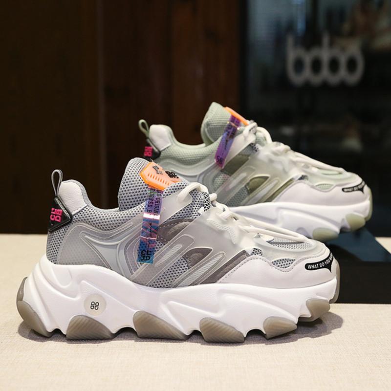 

Women shoes 2020 spring new leather fashion comfortable lightweight casual women shoes thick bottom breathable sneakers, Gray