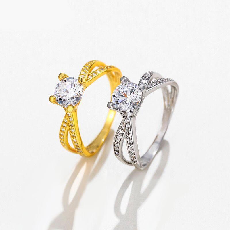 

MxGxFam + Zircon Rings For Women White 24 k Pure Gold color Jewelry Fashion1