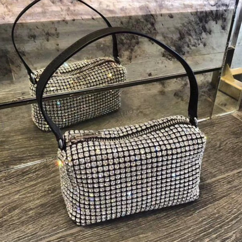 

2020 HOT Bag Women Clutch Fashion Vintage Shoudler Hobos Diamond Messenger Handbag Lady Shiny Hobo Q1116, White