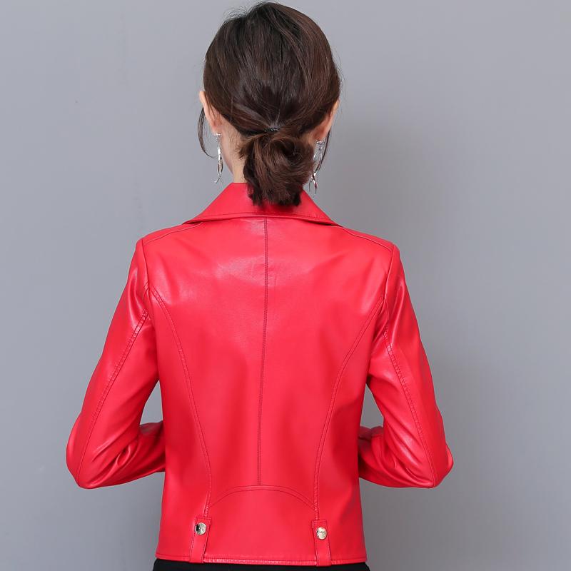 

New Fashion Autumn 2020 Faux Jackets Women Plus Size 5XL Soft Motorcycle Zippers Biker Leather Coats Black Outerwear, Burgundy