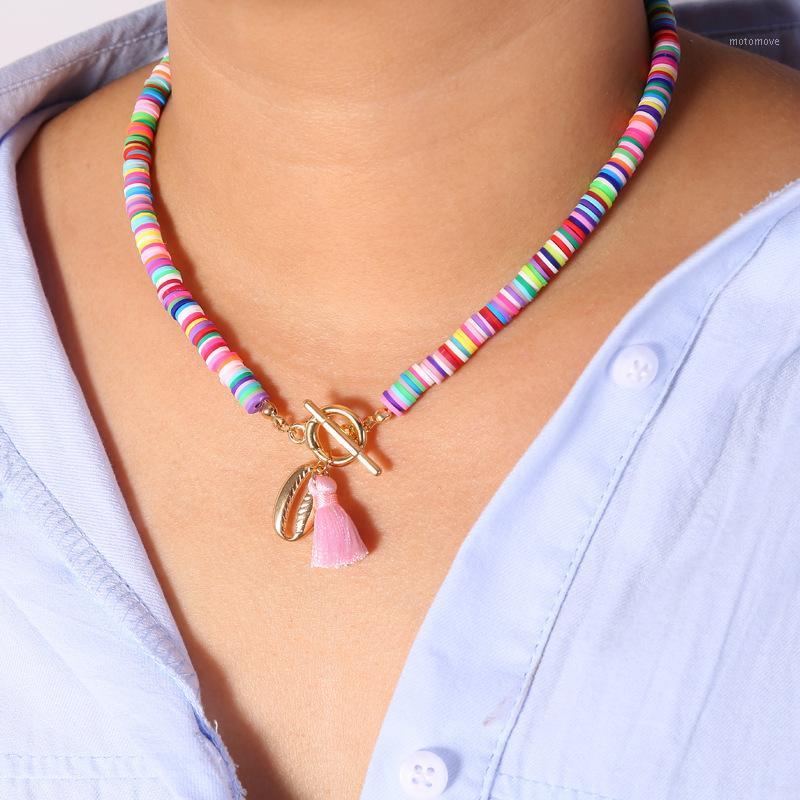 

Women's Necklace Bohemia Colorful O-Chain Shell Tassel Charm Necklace Soft Clay Beaded Choker Beach Party Jewelry Gift1