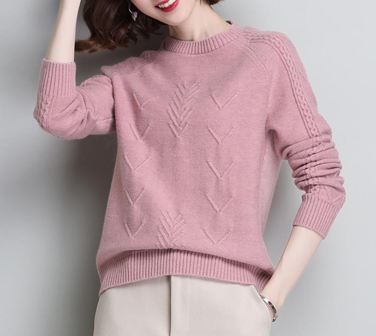 

2021 New Soft Cozy Cashmere Cotton Blend Embossing Pullover Autumn Winter Women Clothes Basic Jumper Pull Femme Pink Sweater J9ky, Dark khaki