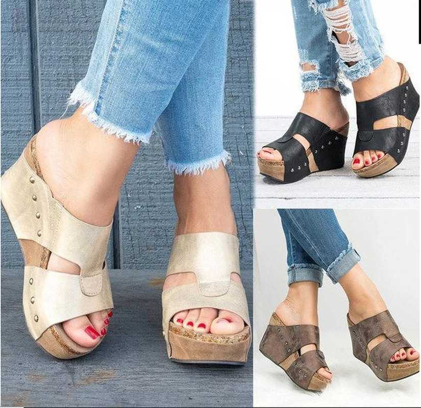 

Classic luxury Designer comemore Summer Comfortable Bottom Shoes Woman Casual Beach Women Sandals Fashion Ladies Sandal Rivets Wedge Plus Si, Black