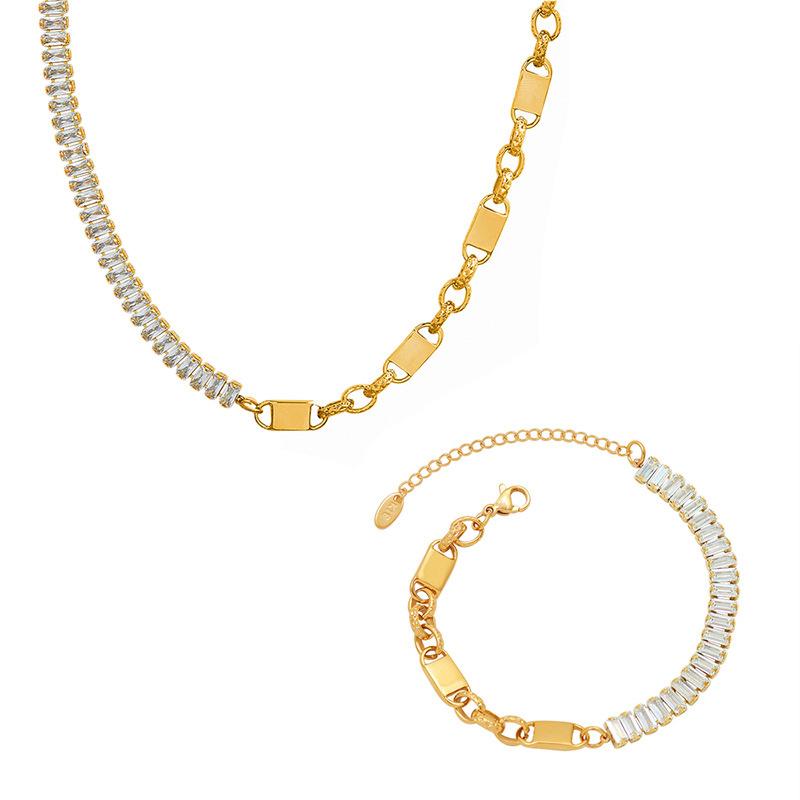 

Earrings & Necklace Stainless Steel Zircon Design Splicing Bracelet Set Plated Gold Accessories Minimalist Jewelry For Women 2022 Fashion, Silver
