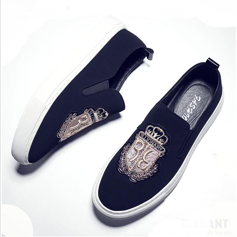 

Autumn New Casual Shoes Men Fashion Slip-On Luxury Embroidery Suede Leather Shoes Trend Loafers, Black